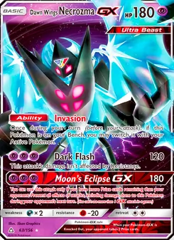 Dawn Wings Necrozma GX card from Ultra Prism, number 63/156