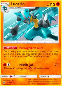 Lucario card from Ultra Prism, number 67/156