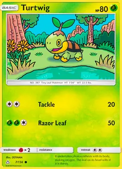 Turtwig card from Ultra Prism, number 7/156