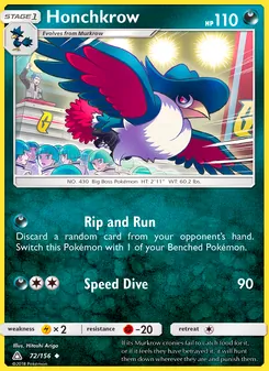 Honchkrow card from Ultra Prism, number 72/156
