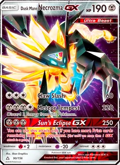 Dusk Mane Necrozma GX card from Ultra Prism, number 90/156