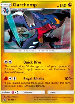 Garchomp card from Ultra Prism, number 99/156