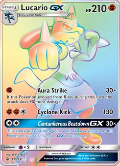 Lucario GX card from Forbidden Light, number 135/131