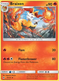 Braixen card from Forbidden Light, number 16/131