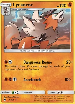 Lycanroc card from Forbidden Light, number 76/131