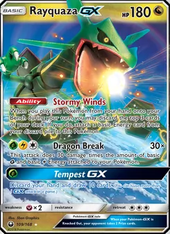 Rayquaza GX card from Celestial Storm, number 109/168