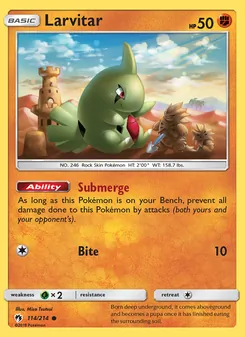 Larvitar card from Lost Thunder, number 114/214