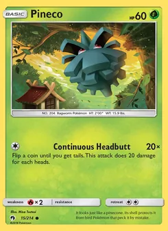 Pineco card from Lost Thunder, number 15/214