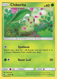 Chikorita card from Lost Thunder, number 5/214