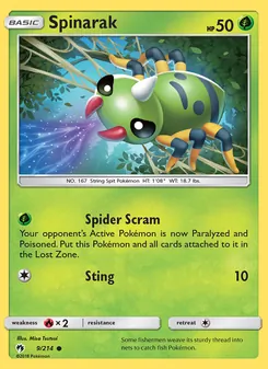 Spinarak card from Lost Thunder, number 9/214