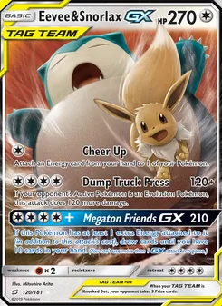 Eevee & Snorlax GX card from Team Up, number 120/181