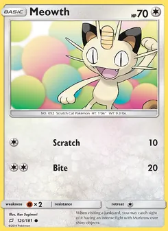 Meowth card from Team Up, number 125/181