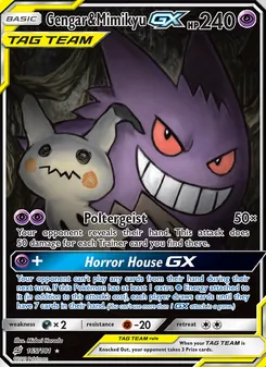 Gengar & Mimikyu GX card from Team Up, number 165/181