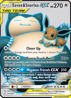 Eevee & Snorlax GX card from Team Up, number 171/181