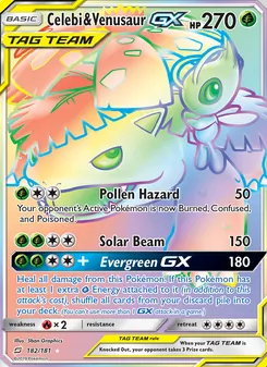 Celebi & Venusaur GX card from Team Up, number 182/181
