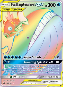 Magikarp & Wailord GX card from Team Up, number 183/181