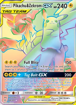 Pikachu & Zekrom GX card from Team Up, number 184/181