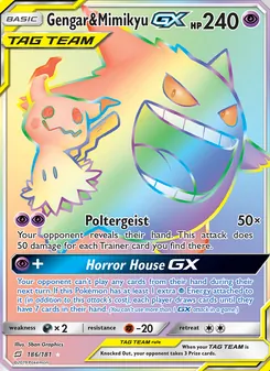 Gengar & Mimikyu GX card from Team Up, number 186/181