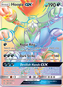 Hoopa GX card from Team Up, number 187/181