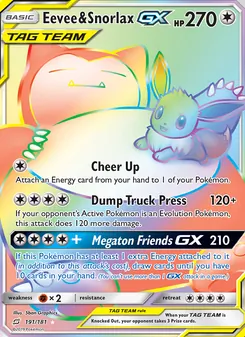 Eevee & Snorlax GX card from Team Up, number 191/181