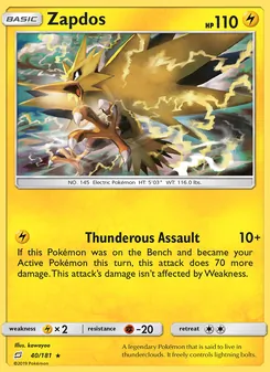 Zapdos card from Team Up, number 40/181