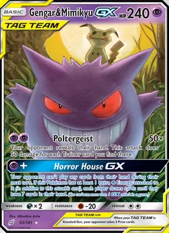 Gengar & Mimikyu GX card from Team Up, number 53/181