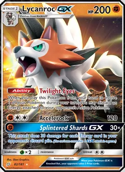 Lycanroc GX card from Team Up, number 82/181