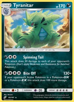 Tyranitar card from Team Up, number 85/181