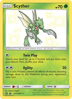 Scyther card from Hidden Fates Shiny Vault, number SV1/94