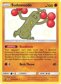 Sudowoodo card from Hidden Fates Shiny Vault, number SV20/94