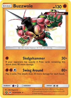 Buzzwole card from Hidden Fates Shiny Vault, number SV24/94