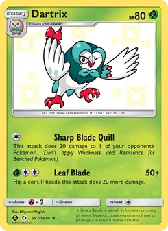 Dartrix card from Hidden Fates Shiny Vault, number SV3/94