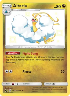 Altaria card from Hidden Fates Shiny Vault, number SV37/94
