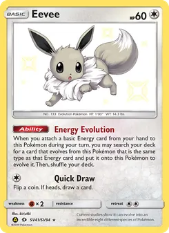 Eevee card from Hidden Fates Shiny Vault, number SV41/94