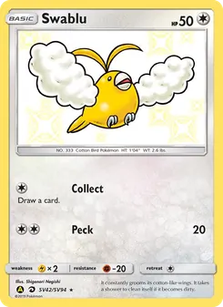 Swablu card from Hidden Fates Shiny Vault, number SV42/94