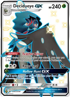 Decidueye-GX card from Hidden Fates Shiny Vault, number SV47/94