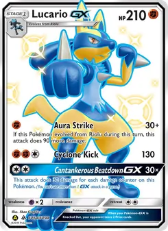 Lucario-GX card from Hidden Fates Shiny Vault, number SV64/94