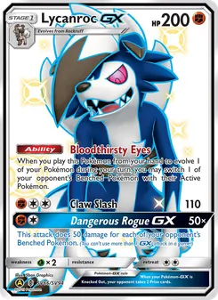 Lycanroc-GX card from Hidden Fates Shiny Vault, number SV66/94