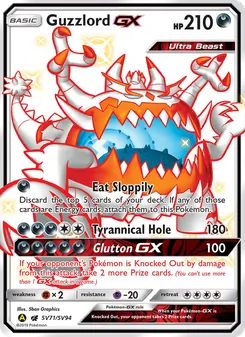 Guzzlord-GX card from Hidden Fates Shiny Vault, number SV71/94