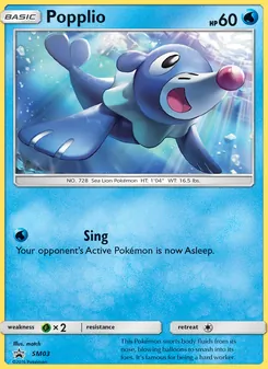 Popplio card from SM Black Star Promos, number SM03/248