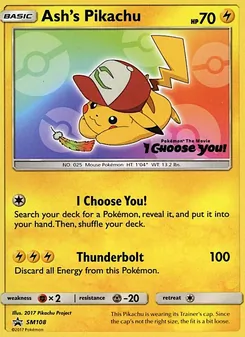 Ash's Pikachu card from SM Black Star Promos, number SM108/248