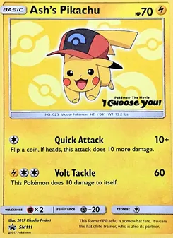 Ash's Pikachu card from SM Black Star Promos, number SM111/248