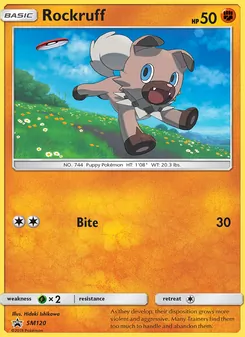 Rockruff card from SM Black Star Promos, number SM120/248