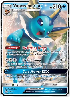 Vaporeon GX card from SM Black Star Promos, number SM172/248