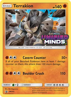 Terrakion card from SM Black Star Promos, number SM205/248