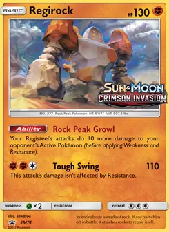 Regirock card from SM Black Star Promos, number SM74/248