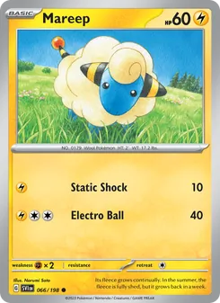 Mareep card from Scarlet & Violet, number 066/198