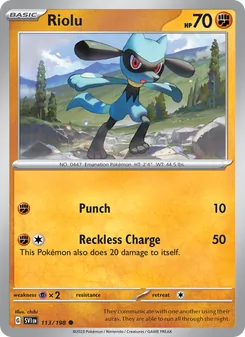 Riolu card from Scarlet & Violet, number 113/198