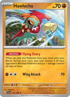 Hawlucha card from Scarlet & Violet, number 118/198