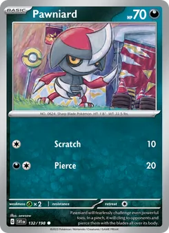 Pawniard card from Scarlet & Violet, number 132/198